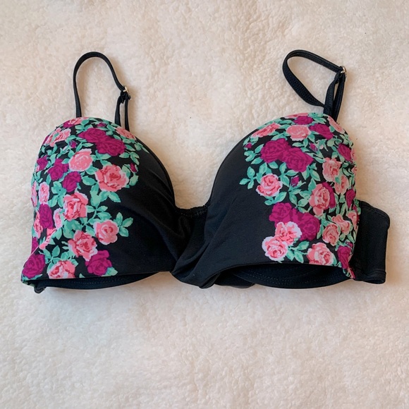 Betsy Johnson Black Ballerina Rose Molded Bump Me Up Bikini Top Size S - Picture 3 of 4